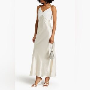 FRAME white pleated Georgette-paneled Satin Maxi